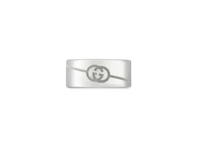 GUCCI Diagonal Interlocking G Wide Ring "Silver"