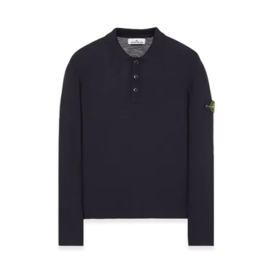 Stone Island 535B9 Reverse Stocking Stitch Slub Wool Nylon Polo Shirt Knit - 23FW "Navy Blue"