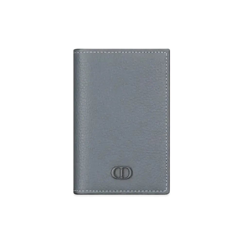 Dior CD Icon Vertical Bifold Card Holder Grained Calfskin and Smooth Calfskin "Deep Gray"