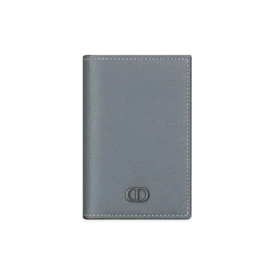 Dior CD Icon Vertical Bifold Card Holder Grained Calfskin and Smooth Calfskin "Deep Gray"