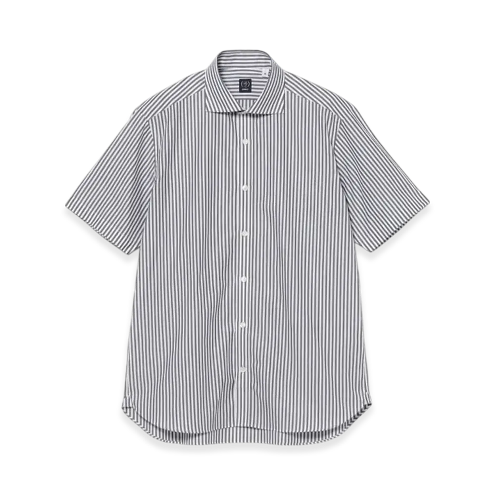 BEAMS London Stripe Short-Sleeve Cutaway Collar Shirt "Navy"