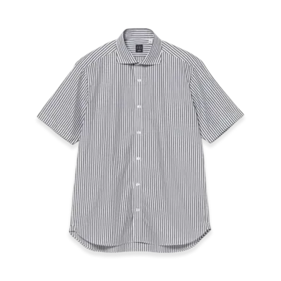 BEAMS London Stripe Short-Sleeve Cutaway Collar Shirt "Navy"