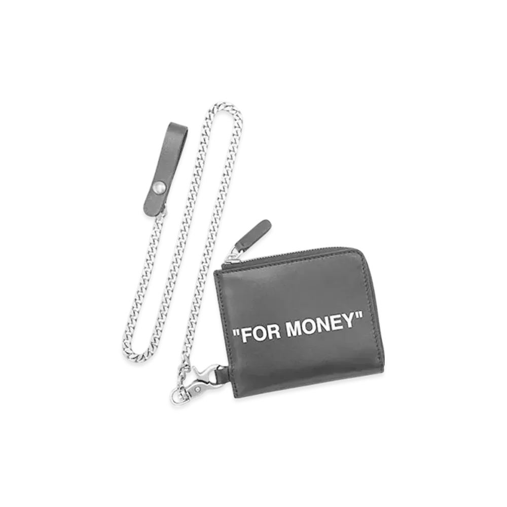 OFF-WHITE Calf Skin Quote Chain Wallet "Black"