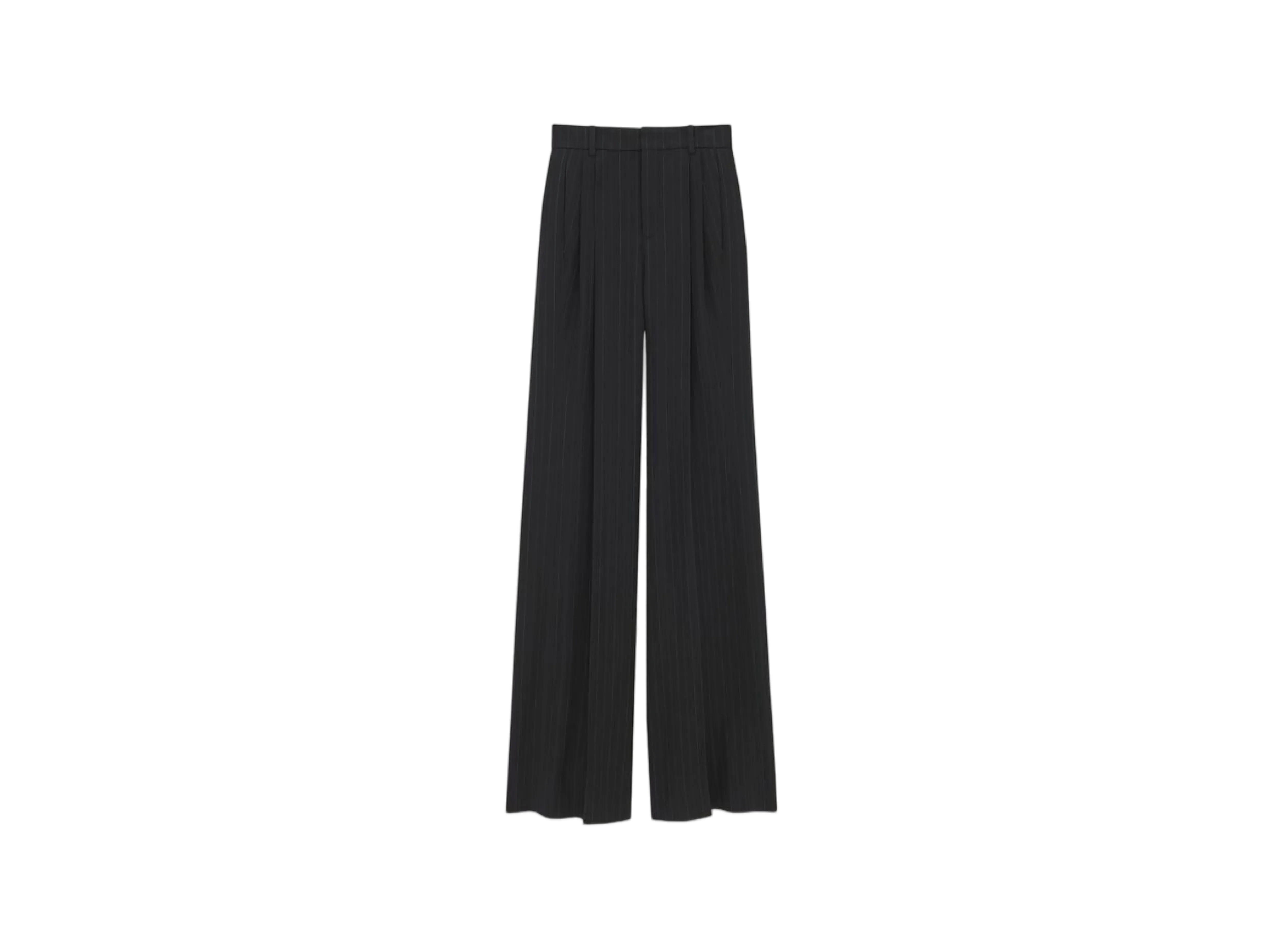 Saint Laurent Women's Wide-Leg Pants in Striped Wool "Noir Gris"