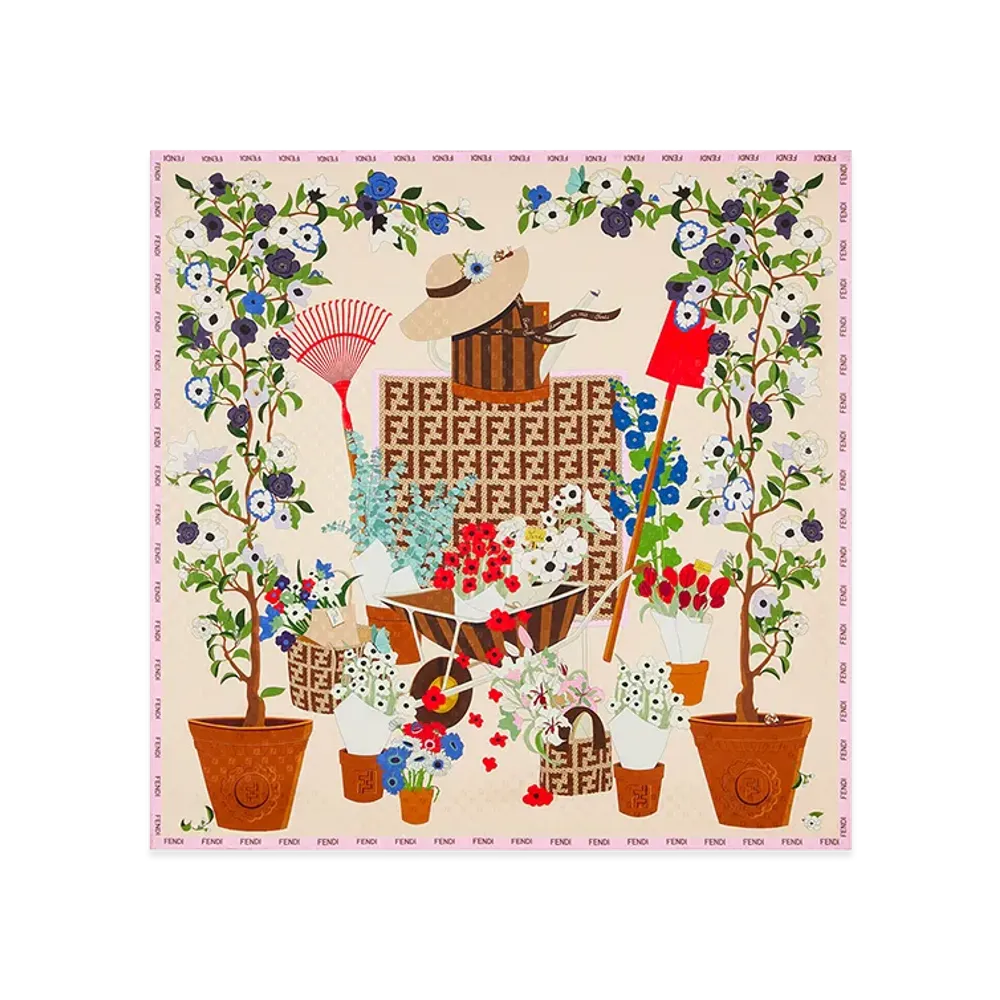 FENDI Women's Foulard 90x90 Stampa Gardening "Multicolor"