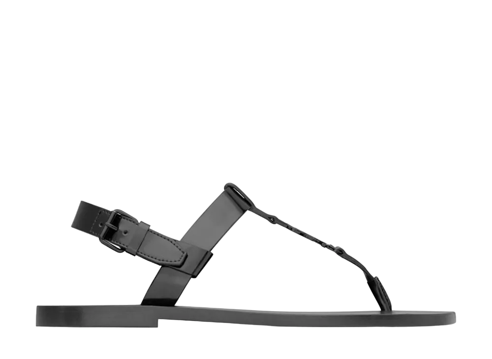 Saint Laurent Cassandre Sandals in Glazed Leather "Black"