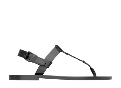 Saint Laurent Cassandre Sandals in Glazed Leather "Black"