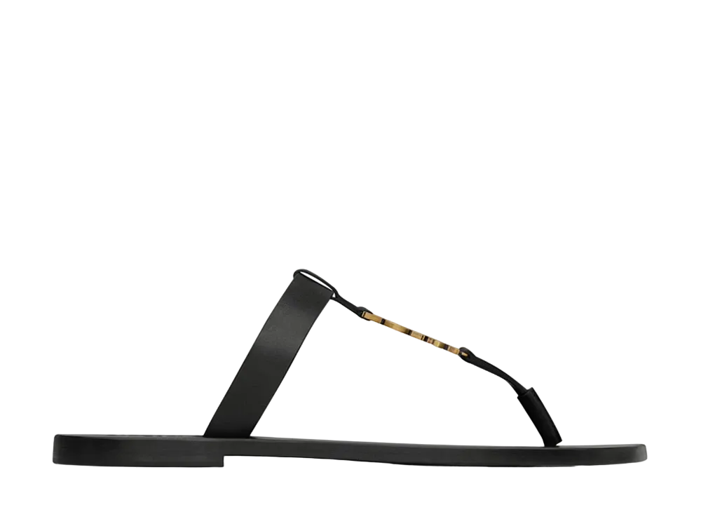 Saint Laurent Cassandre Slides in Smooth Leather "Black"