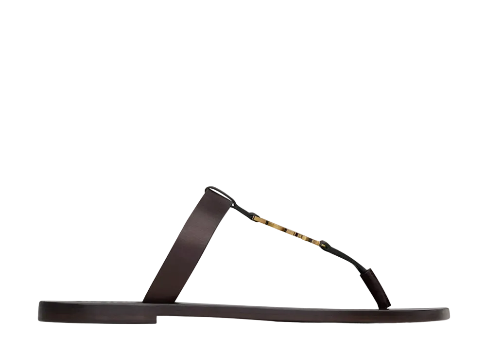 Saint Laurent Cassandre Slides in Smooth Leather "Ultra Dark Brown"