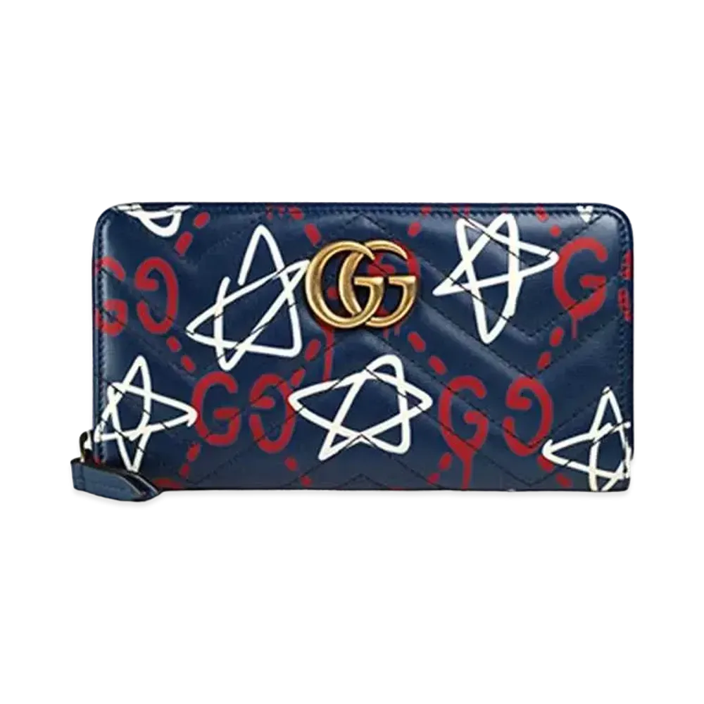 GUCCI Ghost Zip Around Wallet "Navy"