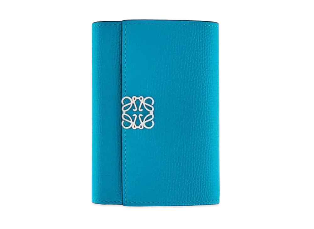 LOEWE Anagram Small Vertical Wallet In Pebble Grain Calfskin "Lagoon Blue"