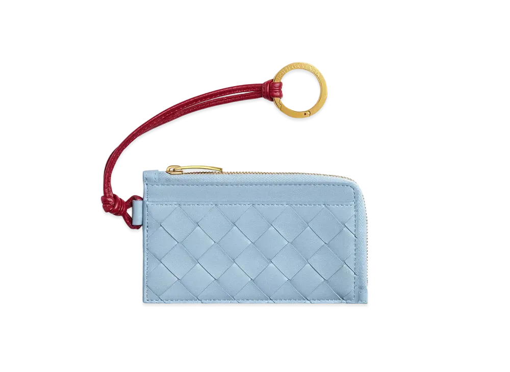 Bottega Veneta Intrecciato L-Zipped Card Case With Hook "Ice/Dark Red"