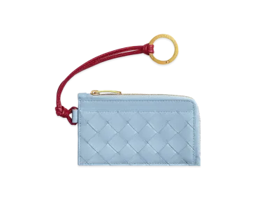 Bottega Veneta Intrecciato L-Zipped Card Case With Hook "Ice/Dark Red"