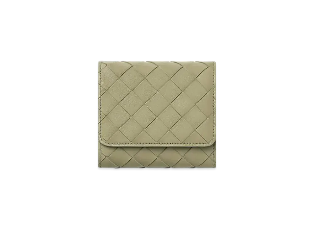 Bottega Veneta Intrecciato Tri-Fold Wallet With Origami Coin Purse "Travertine/New Sage"