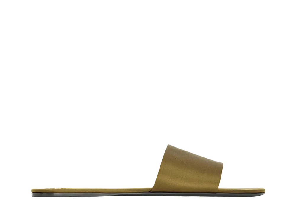 Saint Laurent Women's Carlyle Slides in Satin Crepe "Dark Olive"