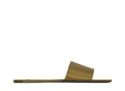 Saint Laurent Women's Carlyle Slides in Satin Crepe "Dark Olive"