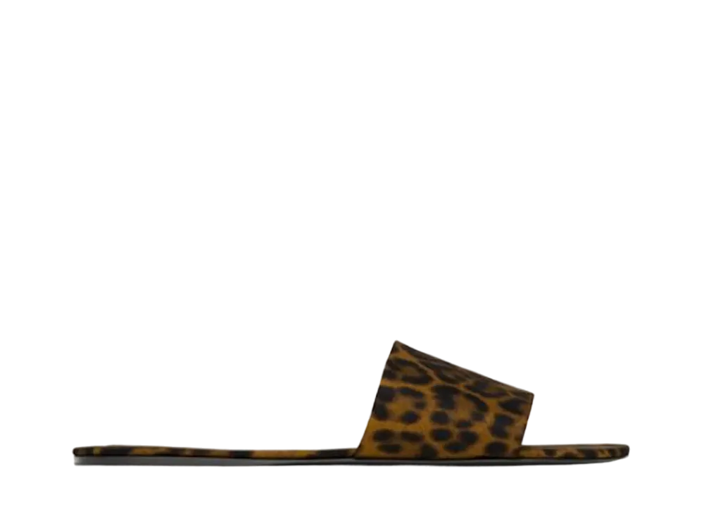 Saint Laurent Women's Carlyle Slides in Leopard Grosgrain "Manto Naturale"