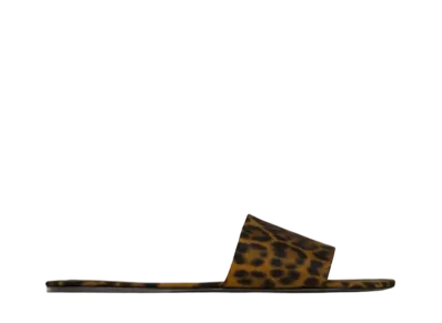 Saint Laurent Women's Carlyle Slides in Leopard Grosgrain "Manto Naturale"