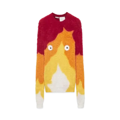LOEWE x Howl's Moving Castle Calcifer Sweater In Intarsia Knit "Orange Multitone"