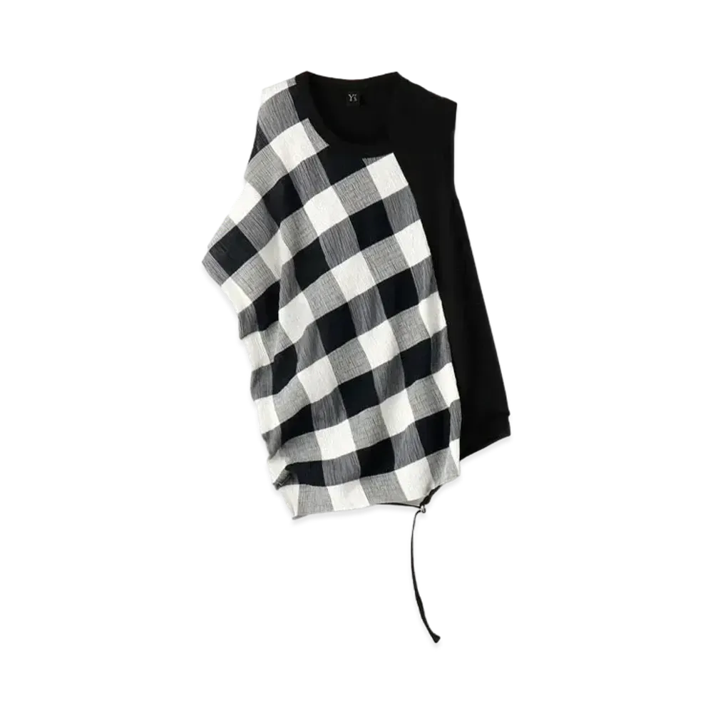 Yohji Yamamoto Y's GINGHAM SHIRRING X30/- DESIGN RUNNING "Black/Whit"