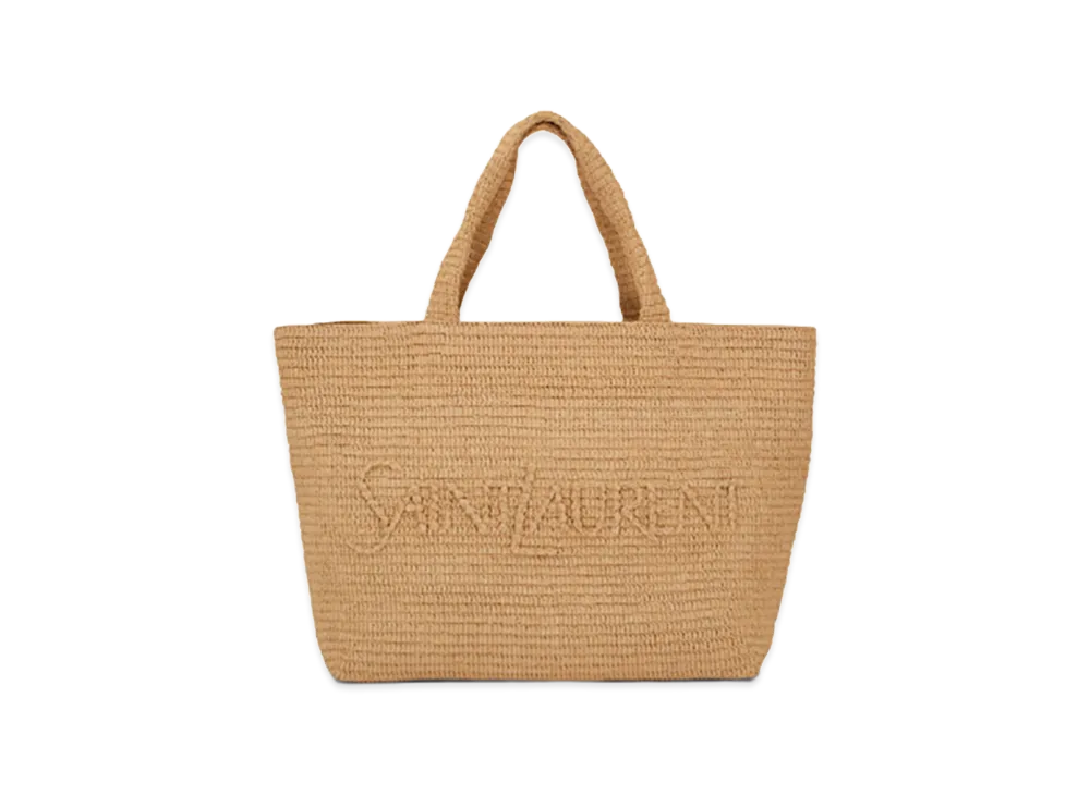 Saint Laurent Women's Beige Raffia Shopping Bag "Animalier"