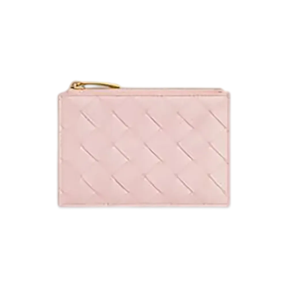 Bottega Veneta Intrecciato Fastener Card Case "Rose"