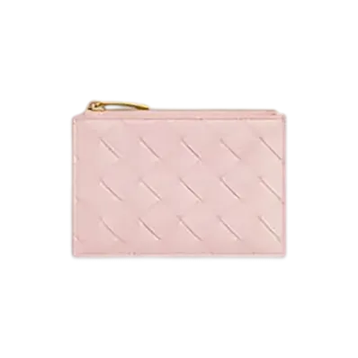 Bottega Veneta Intrecciato Fastener Card Case "Rose"