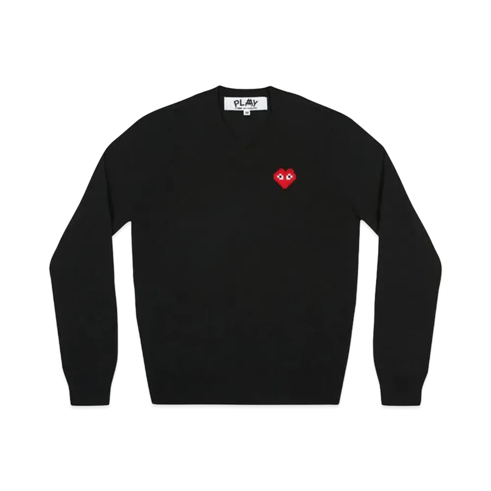 PLAY COMME des GARCONS Invader V Neck Sweater "Black"