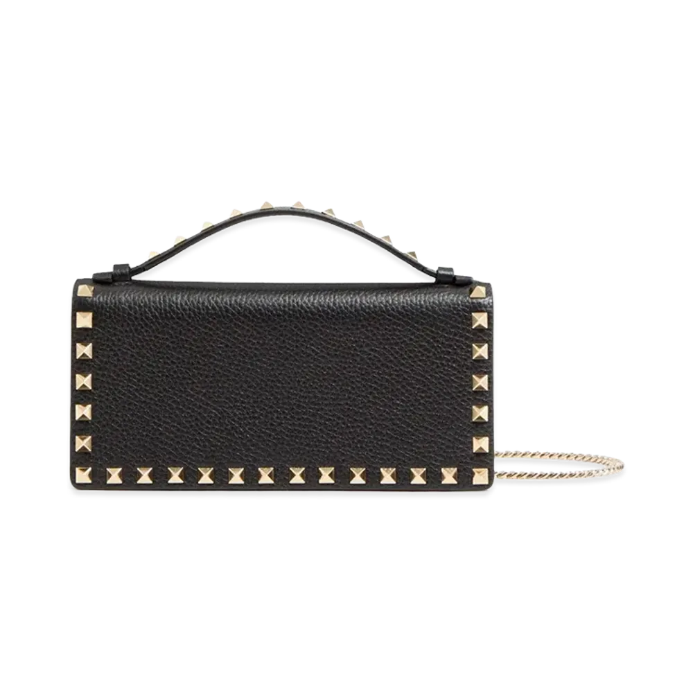 Valentino Women's Rockstud Grainy Leather Wallet With Detachable Chain "Black"