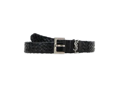 Saint Laurent Leather Cassandre Belt "Black"