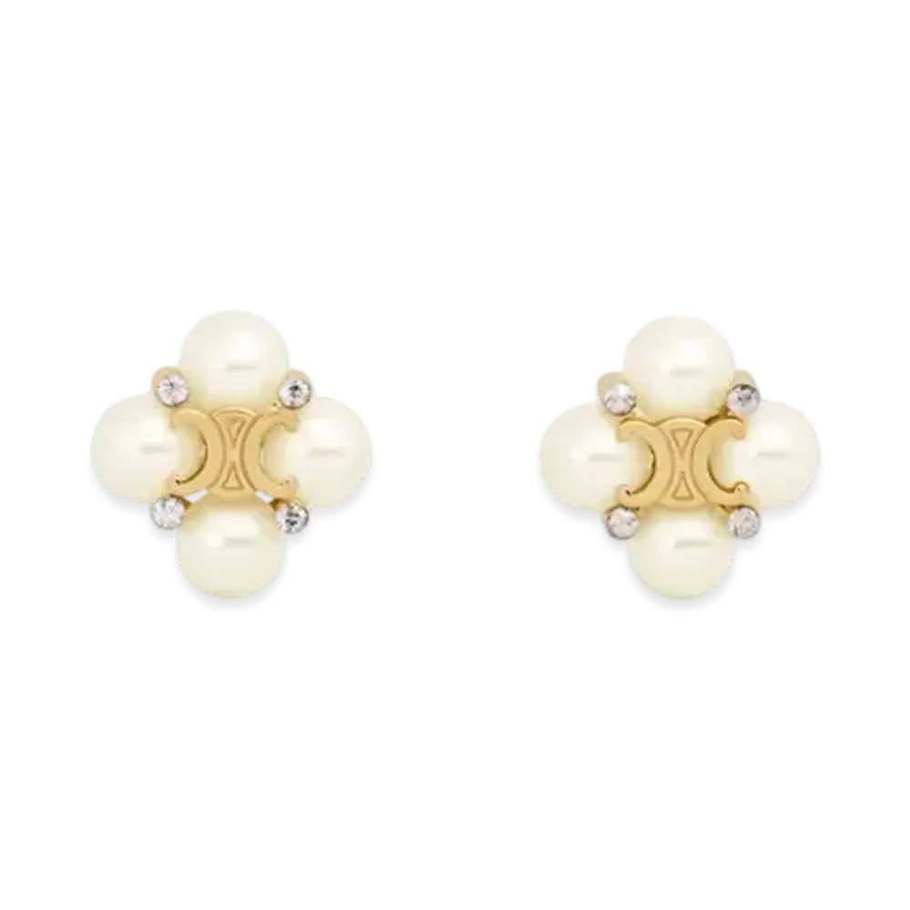 CELINE Les Perles Celine Studs in Strass Resin Pearls and Brass "Gold/Ivory"