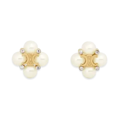 CELINE Les Perles Celine Studs in Strass Resin Pearls and Brass "Gold/Ivory"