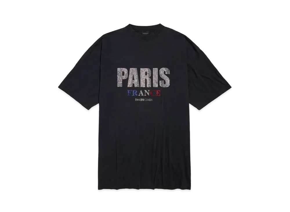 BALENCIAGA Paris Strass T-Shirt Dress in Thin Jersey "Black"