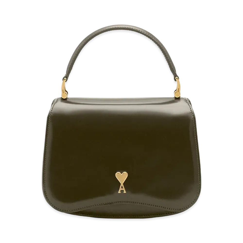 AMI PARIS Cow Leather Top Handle Paris Paris Bag "Green"