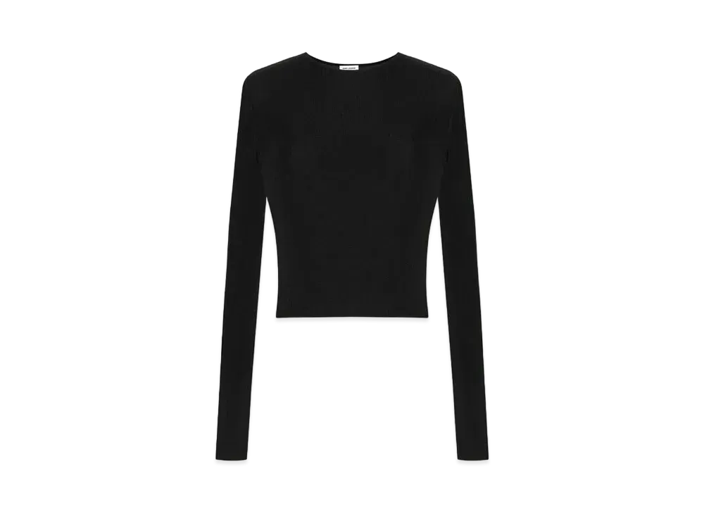 Saint Laurent Women's Cropped Top in Ribbed Knit "Black"