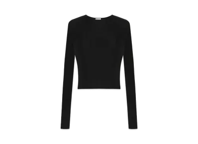 Saint Laurent Women's Cropped Top in Ribbed Knit "Black"