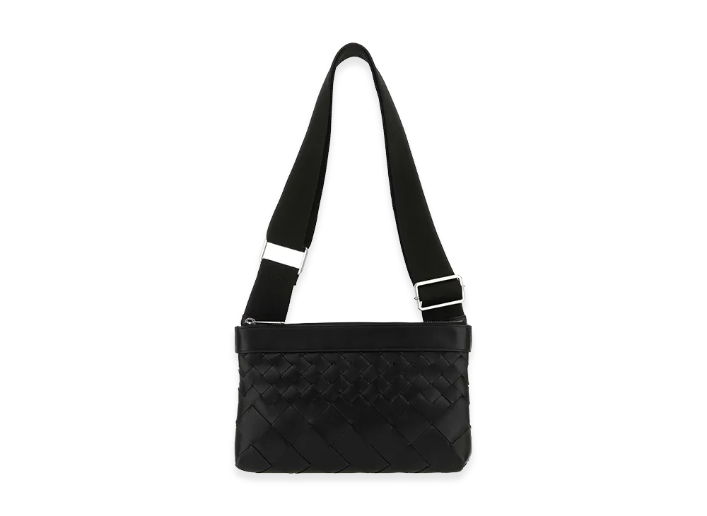 Bottega Veneta Leather Duo Intrecciato Crossbody Bag "Black"