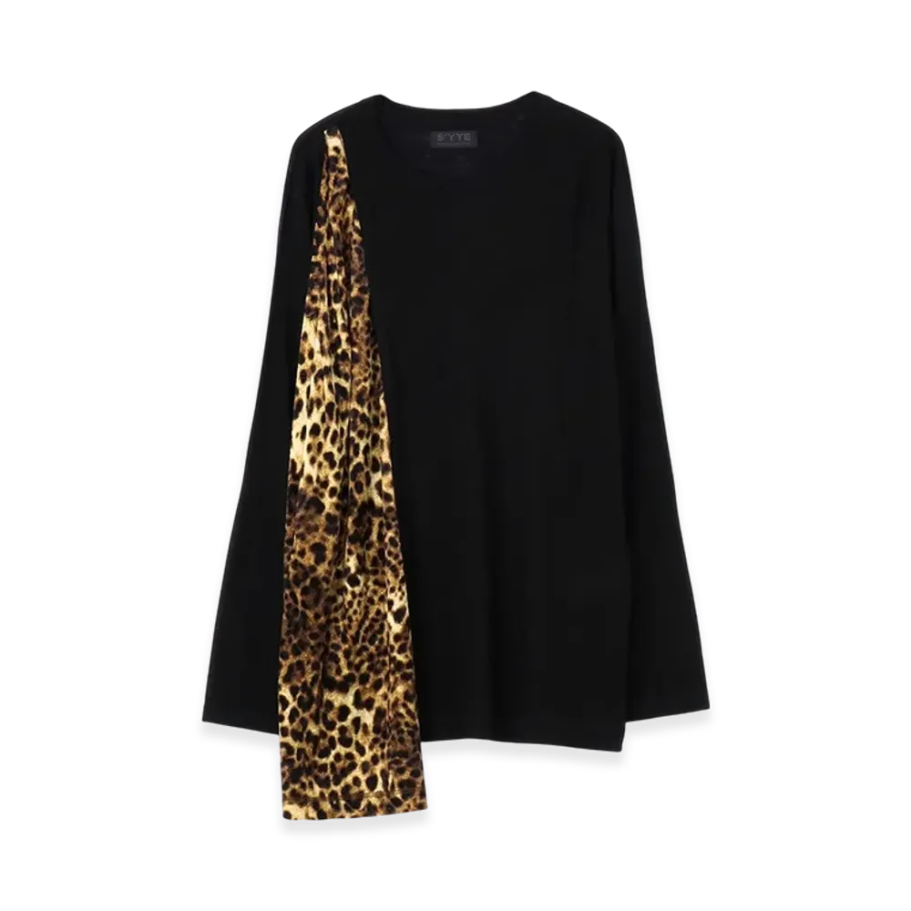 S'YTE Ac/Wool Pe/Velor Leopard Asymmetry Drape T "Black"