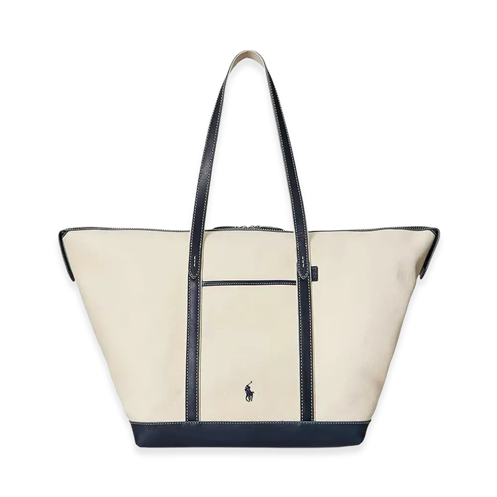 Polo Ralph Lauren Women's Canvas Travel Bag With Leather Profiles "White"