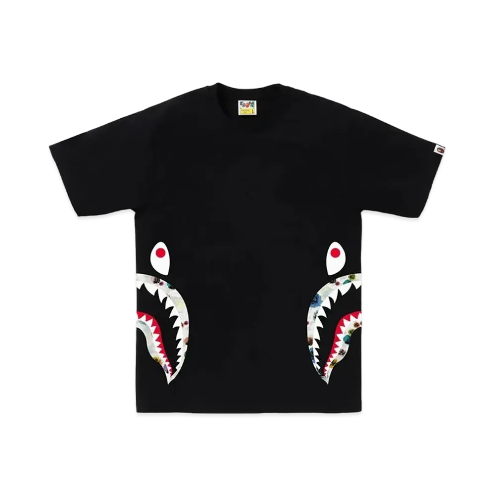 A BATHING APE Floral Camo Side Shark Tee "Black"