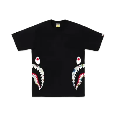 A BATHING APE Floral Camo Side Shark Tee "Black"