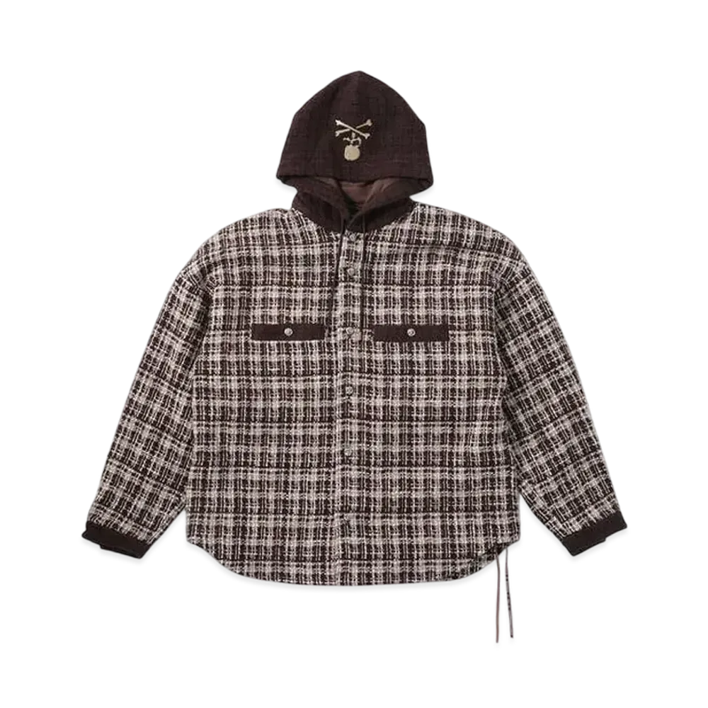 mastermind WORLD Hooded Tweed Shirts "Brown"