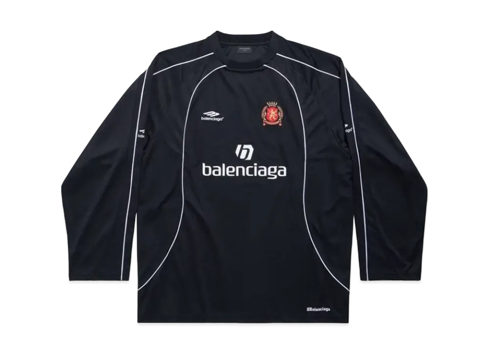 バレンシアガ メンズ パリス サッカー ロングスリーブ Tシャツ オーバーサイズ "ブラック/ホワイト" 778972TPVT71070
