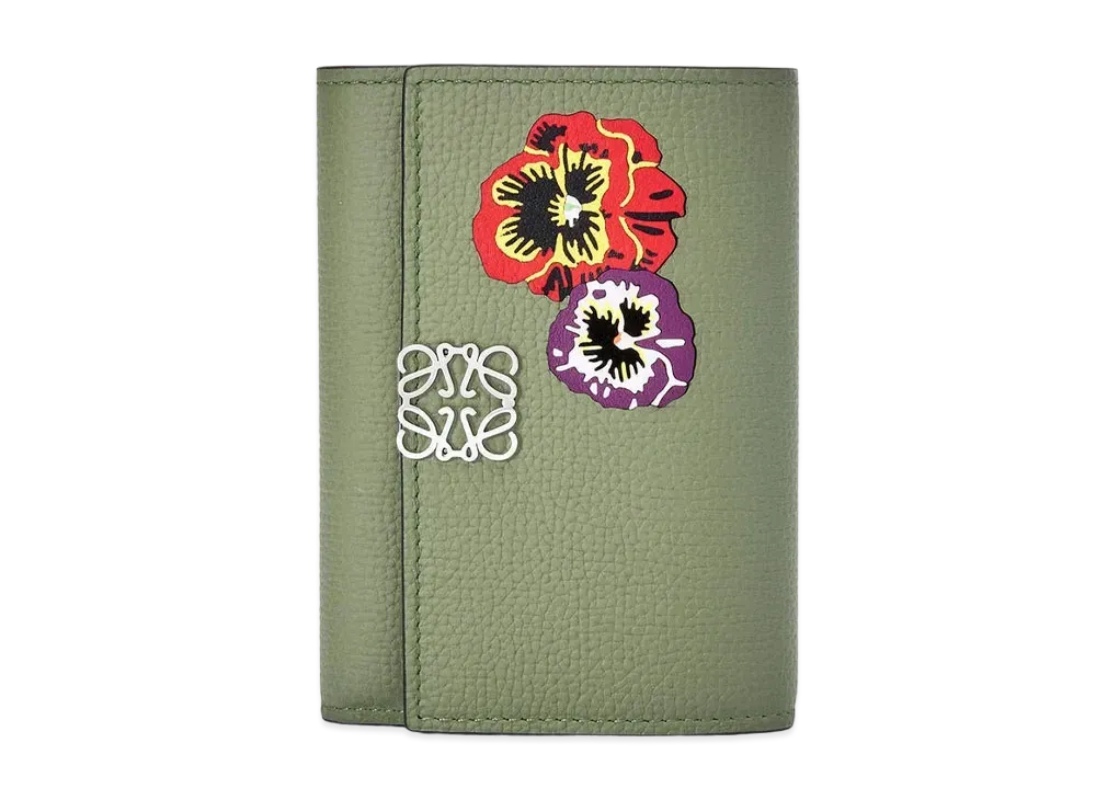 LOEWE Pansies Small Vertical Wallet In Classic Calfskin "Rosemary"