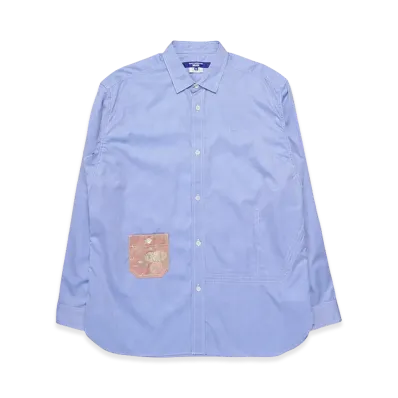 JUNYA WATANABE Men's Stripe X Floral Jacquard L/S Shirt "Blue"