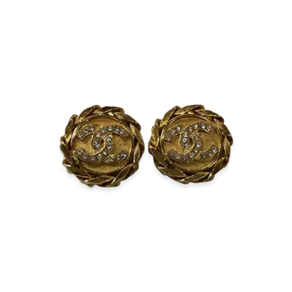 CHANEL Coco Mark Rhinestone Earring "Gold"