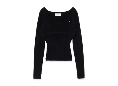 ANDMARY Women's Waffle Ribbon Tops "Black"
