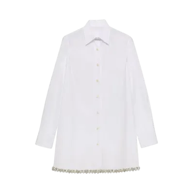 PRADA Women's Embroidered Poplin Shirt "White"