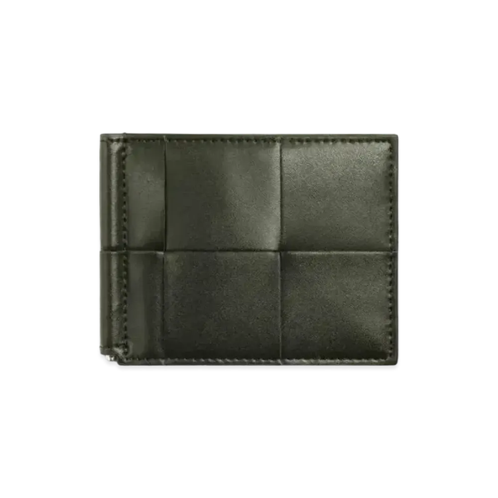 Bottega Veneta Casette Maxi Intrecciato Calfskin Bi-fold Wallet With Money Clip "Dark Moss"