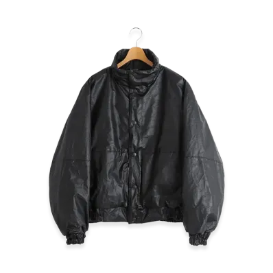 COMOLI Paper Leather Padded Jacket "Black"